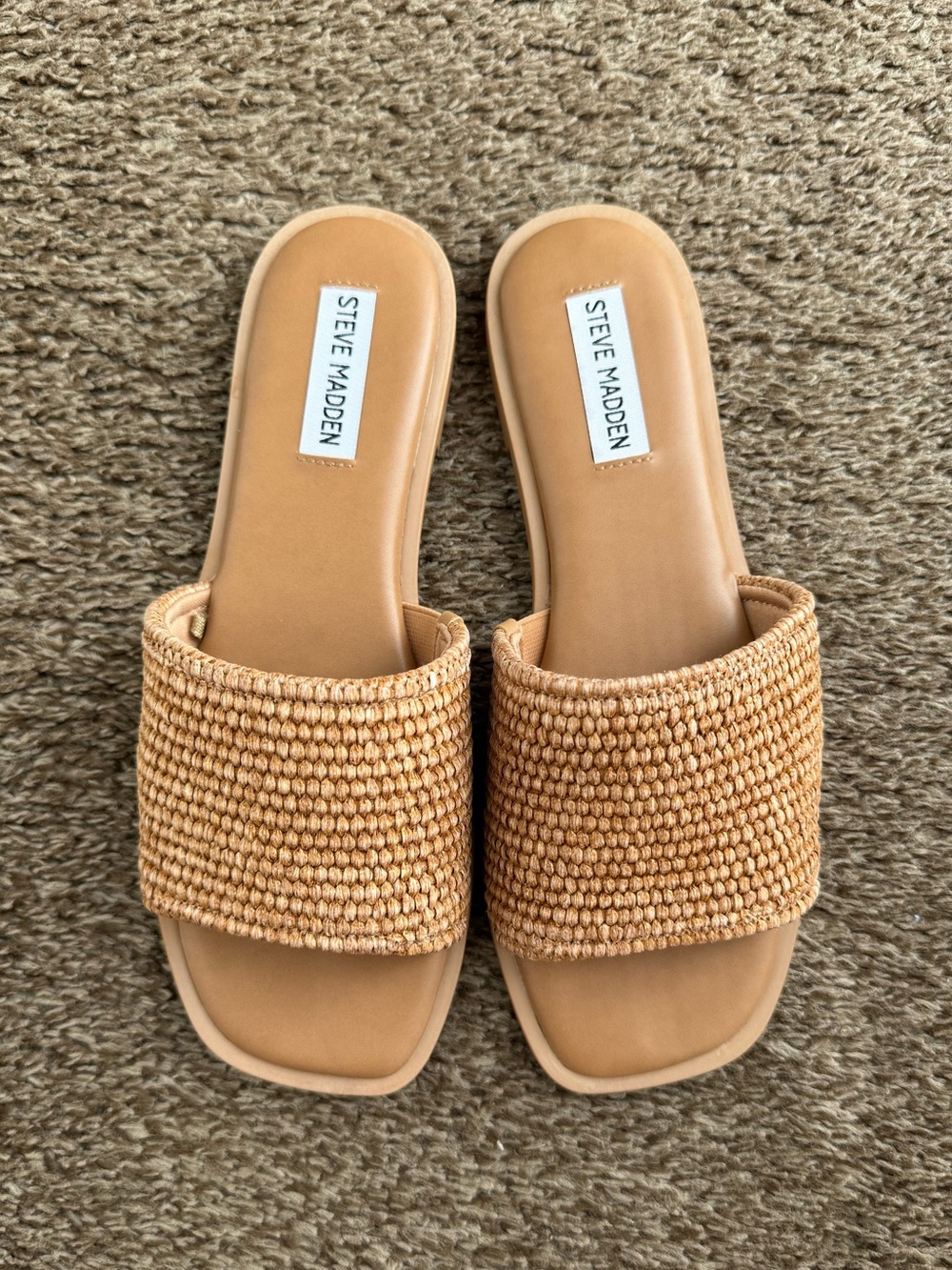 Steve Madden Tan Woven Slide Sandals